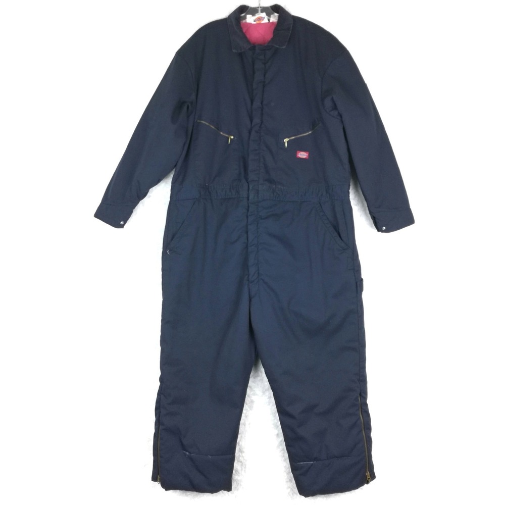 Dickies Mens Coveralls Insulated Navy Blue Red Lining‎ Corduroy Collar 50